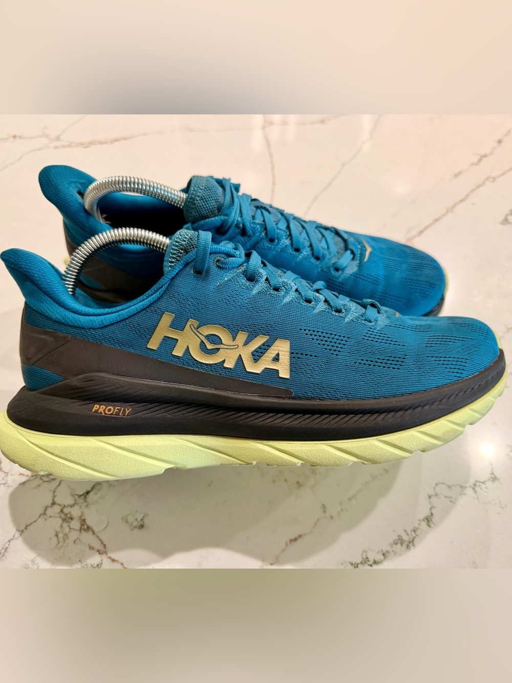 HOKA ONE ONE Mach 4 Mens Road-Running Lace-up Sneakers Teal Blue Coral Size 9D